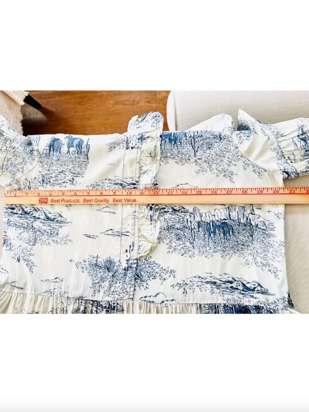 MILLE Victoria Ruffle Front Dress in Cream/Blue  Western Landscape Print - S - Picture 10 of 14